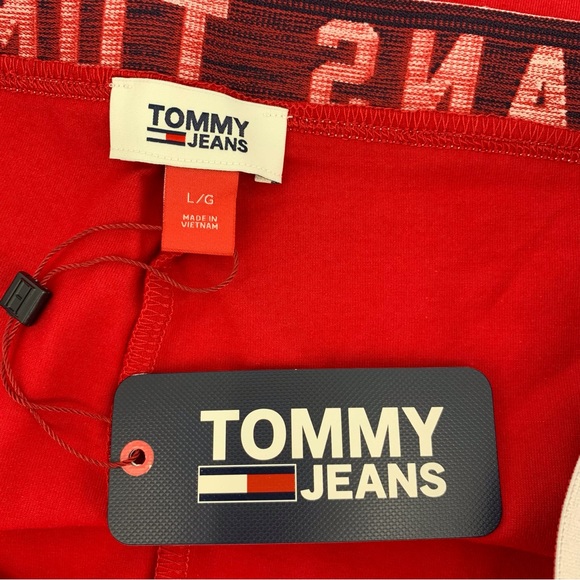 TH Tommy Jeans NWT Scarlet Cotton Logo Elastic Waist Bike Shorts, Large - Picture 13 of 15